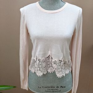 Pink long sleeve shirt with lace trim detail – H&M